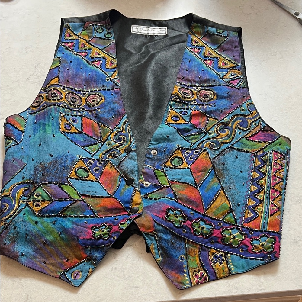 Vintage Vibrant Multicolor Abstract Patterned Vest